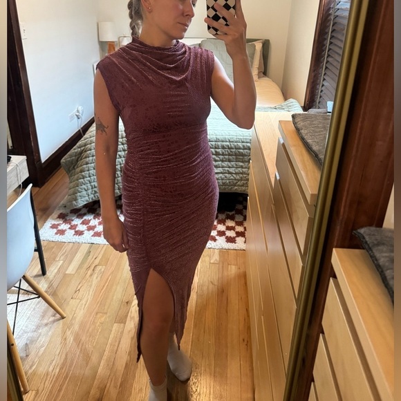 Anthropologie Red Sheath Midi Dress with Cowl Neck - Picture 2 of 7